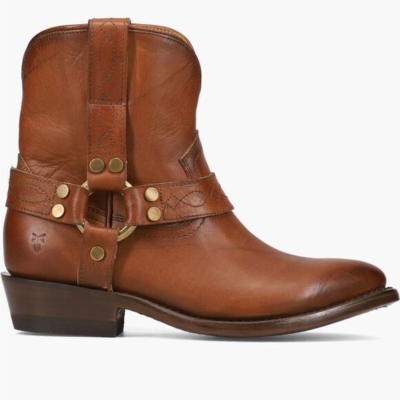 Frye Billy Harness Saddle Leather Brown Ankle Boots size 8 - Picture 2 of 16